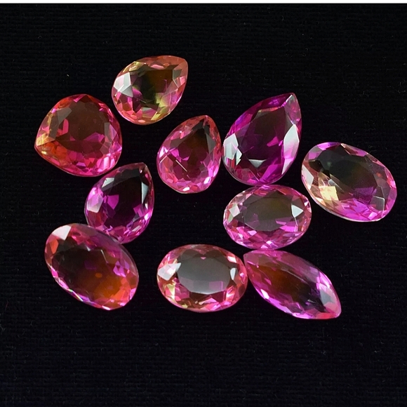 [2pcs] 15Ct Bi-Color Watermelon Tourmaline Doublet Pear Gemstone Loose Crystal - Picture 3 of 5